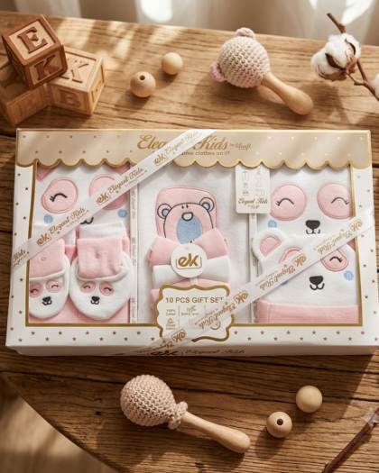 Pink Panda 10-Piece Newborn Baby Gift Set | Deluxe Cotton Boxed Set
