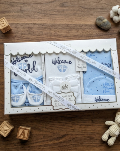 Welcome to the World Blue 10-Piece Newborn Baby Gift Set | Deluxe Cotton Boxed Set