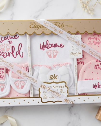 Welcome to the World | Pink 10-Piece Newborn Baby Gift Set | Deluxe Cotton Boxed Set