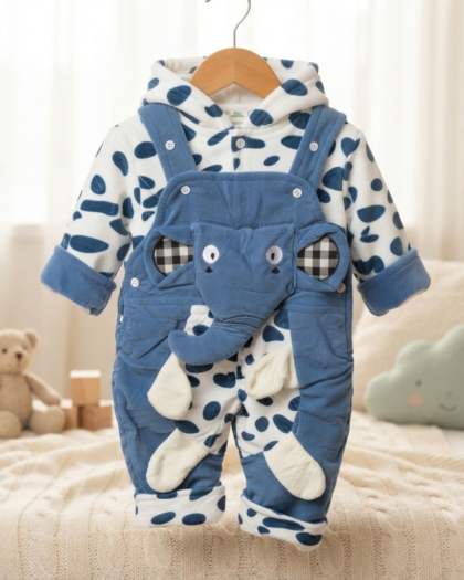 Baby Romper | Elephant Quilted Hooded  | Cozy Winter Jumpsuit | MimiCones