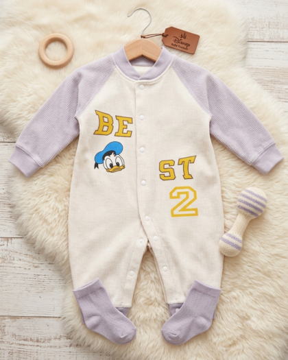 Disney Donald Duck Baby Romper | Purple Ribbed Sleeve Jumpsuit | MimiCones