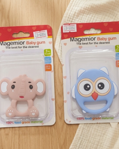 Silicone Animal Baby Teether Set | BPA-Free Pink Elephant & Blue Owl Teething Toys (3+ Months)
