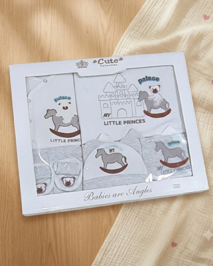 Little Princes Newborn Gift Set | Grey Cotton Boxed Set | MimiCones