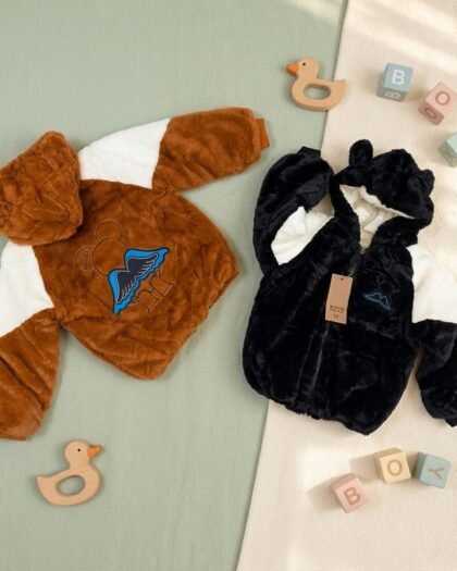 Baby Soft Fur Winter Jacket with Hood | Brown & Black Colors