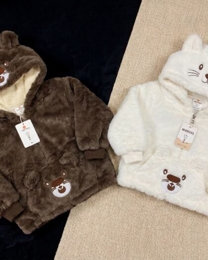 Baby Winter Jacket | Brown & White | Cute Animal Ear Soft Fur | MimiCones