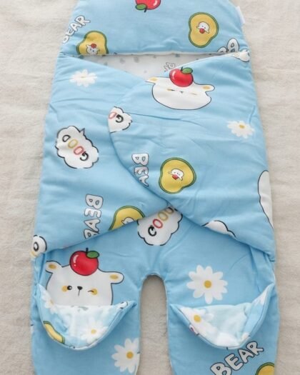 Soft Cotton Baby Swaddle Wrap & Hooded Sleeping Bag | Bear Print | MimiCones