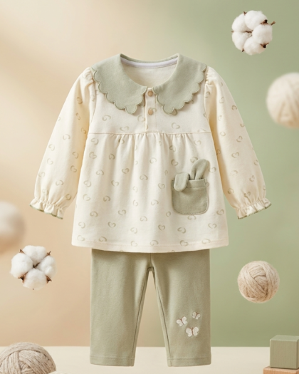 Baby Girl Cotton Scalloped Frock & Butterfly Leggings Set | Green 2-Piece Outfit | MimiCones (Copy)