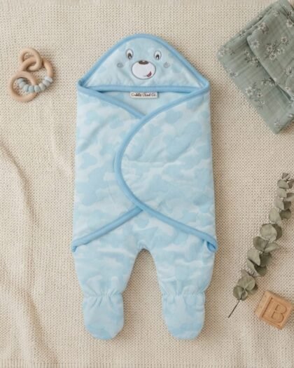 Fleece Hooded Baby Swaddle Blanket | Soft Bear Cap Wrap | MimiCones