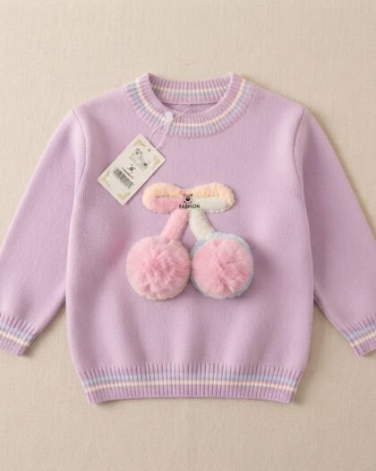 Woolen Soft Purple Knitted Sweater | 3D Cherry Detail | MimiCones